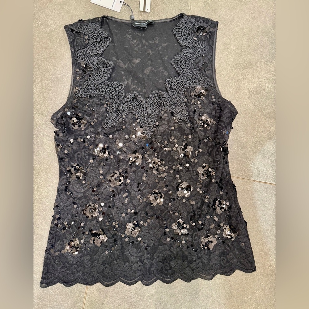 NEW GENERATION LOVE gemma sequin lace tank top black size large $215 NWT - Picture 5 of 12